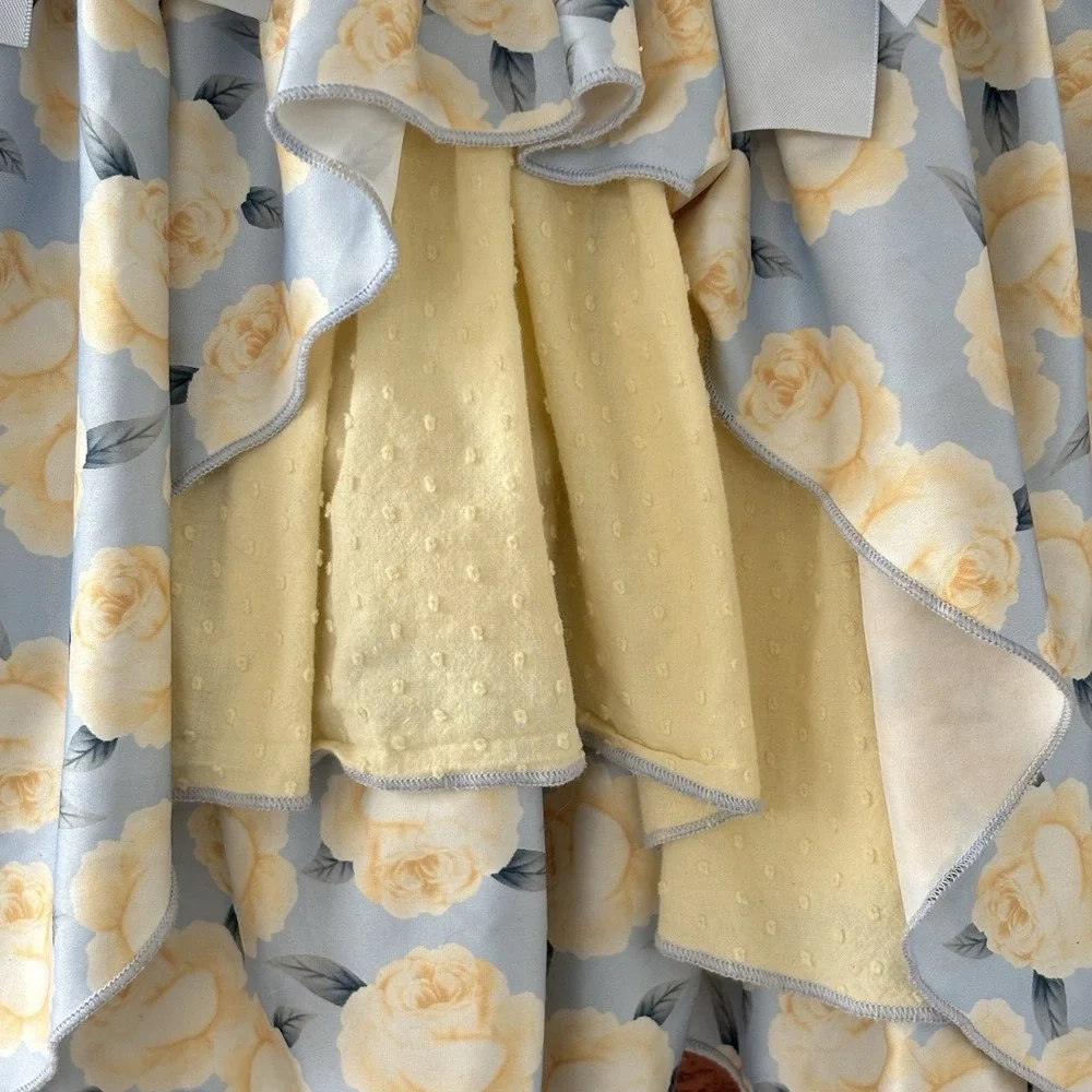 Pettigirl Spring Floral Dress Girls 8 Blue Yellow Lace Mixed Fabric Easter - Picture 9 of 10